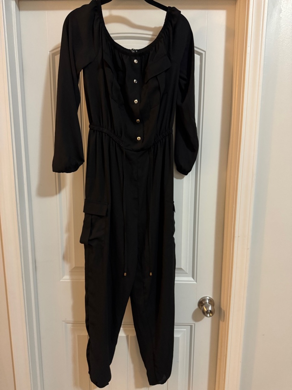 Isis Black Long-Sleeve Utility Jumpsuit with Button Placket